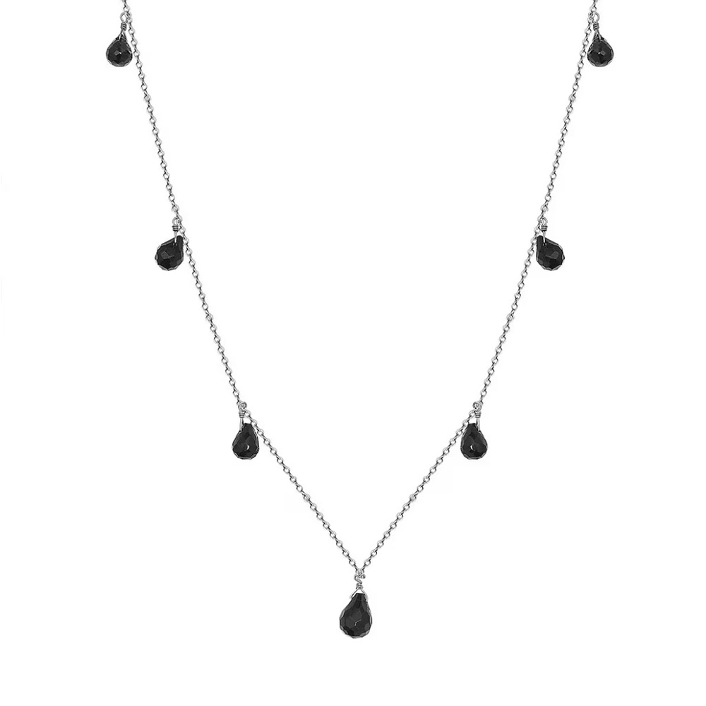 NWB Thai Black Spinel 21.50ctw Station Necklace in Rhodium Over 925 Silver 20”